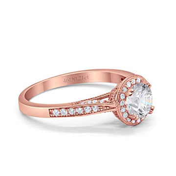 14K Rose Gold Halo GIA Certified Round 6.5mm D VS1 1.01ct Lab Grown CVD Diamond Engagement Wedding Ring